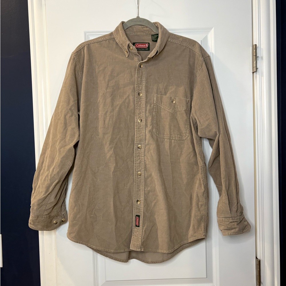 Corduroy Men's Tan Button-Up Shirt size medium